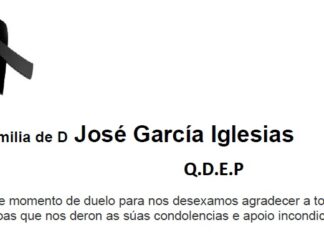 Agradecemento da familia de D José García Iglesias