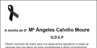 Agradecemento da familia de Dª Mª Ángeles Calviño Moure