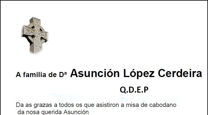 Agradecemento da familia de Dª Asunción López Cerdeira