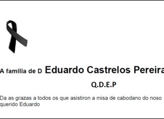 Agradecemento da familia de D Eduardo Castrelos Pereira