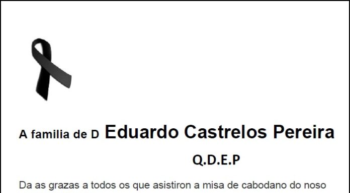 Agradecemento da familia de D Eduardo Castrelos Pereira
