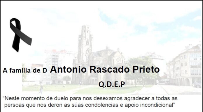 Agradecemento da familia de D Antonio Rascado Prieto