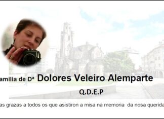 Agradecemento da familia de Dª María Dolores Veleiro Alemparte (Lola Veleiro)