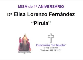 Misa de 1º Aniversario por Dª Elisa Lorenzo Fernández “Pirula”