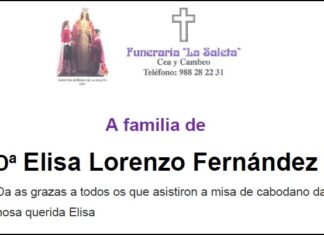 Agradecemento da familia de Dª Elisa Lorenzo Fernández