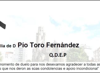 Agradecemento da familia de D Pío Toro Fernández