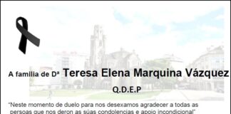 Agradecemento da familia de Dª Teresa Elena Marquina Vázquez