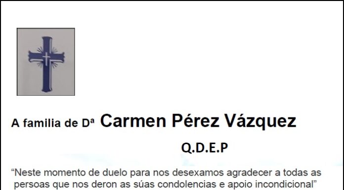 Agradecemento da familia de Dª Carmen Pérez Vázquez