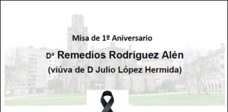 Misa de 1º Aniversario por Dª Remedios Rodríguez Alén