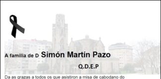 Agradecemento da familia de D Simón Martín Pazo