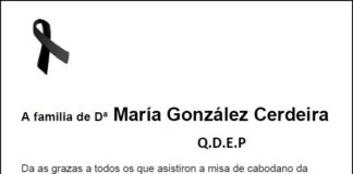 Agradecemento da familia de Dª María González Cerdeira