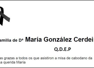 Agradecemento da familia de Dª María González Cerdeira