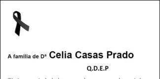 Agradecemento da familia de Dª Celia Casas Prado