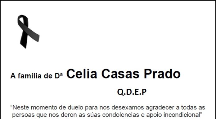 Agradecemento da familia de Dª Celia Casas Prado