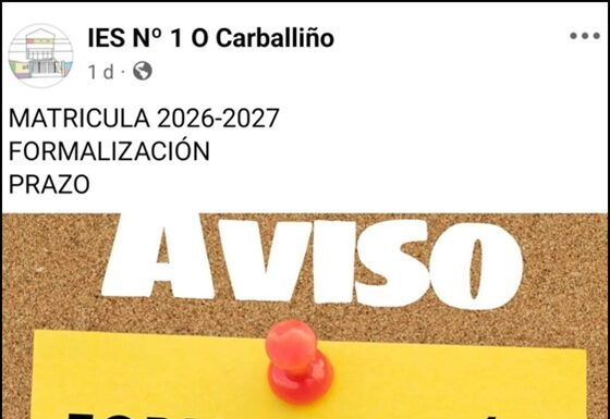 Formalización de matrícula para o curso 2026-2027 no IES Nº1