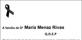 Agradecemento da familia de Dª María Menaz Rivas